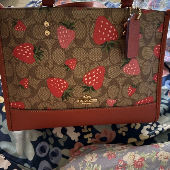 Coach Brown Tote with Red Strawberry Print - Picture 1 of 7